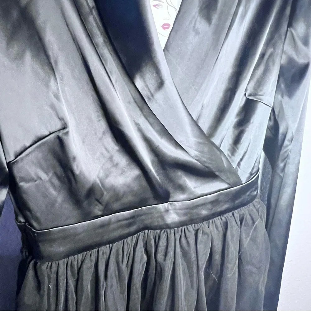 SHEIN x Farah NWT | Black Shawl Collar Mesh Hem Dress. Satin & Tulle🫀😻 s…